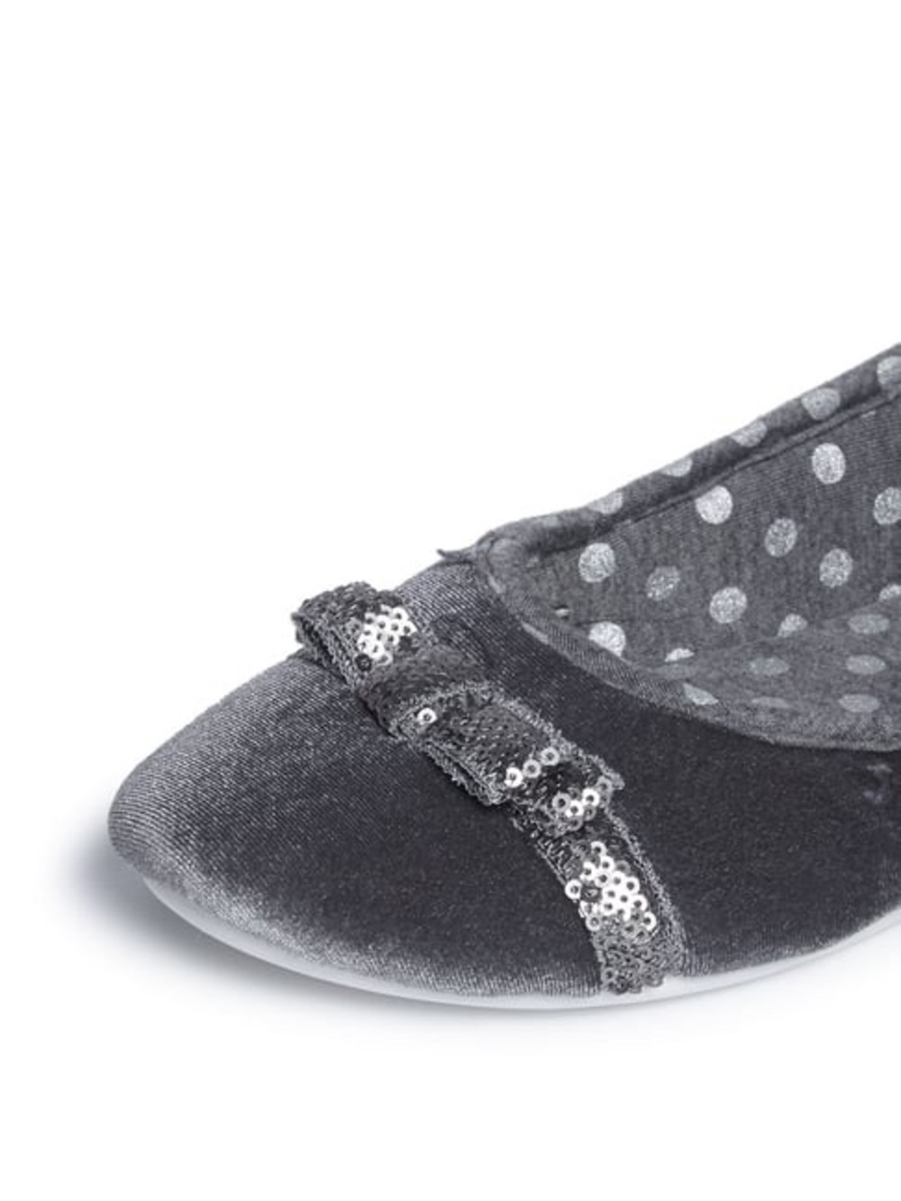 LUNA BLU Grey Velveteen Sequin Bow Slippers - Picture 3 of 5